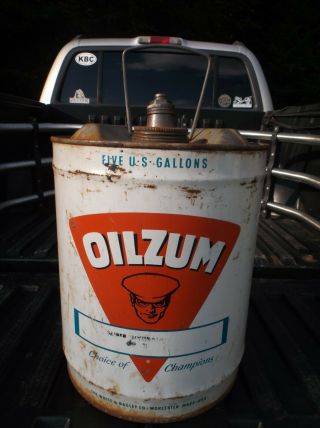 Vintage Oilzum 5 Gallon Metal Motor Oil Can