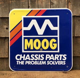 Vintage Moog Chassis Parts Service Station Engine Auto Dealer Garage Tin Sign