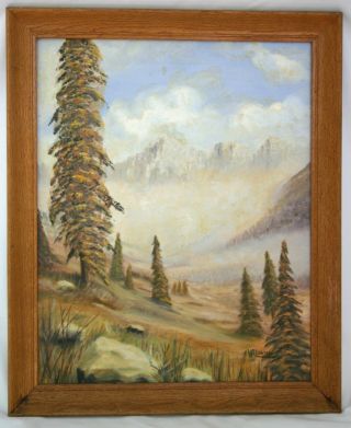 Vintage Oil Painting On Canvas Signed Va Dunn Mountains