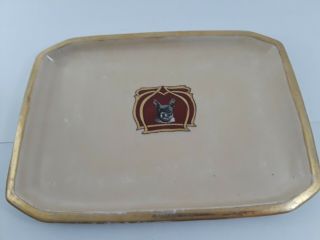 Vintage French Bulldog Boston Terrier Ceramic Plate Serving Platter Gold Trim