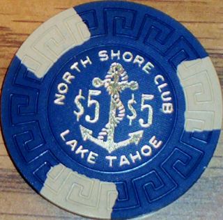 Old $5 North Shore Club Casino Poker Chip Vintage Antique Lake Tahoe Nv 1968