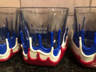 Rare Limited Edition Makers Mark Red White & Blue Wax 4 Glass Set Maker 