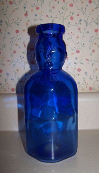 Brookfield Baby Top Cobalt Blue Glass Milk Dairy Bottle.  Collectible 9 Inch.