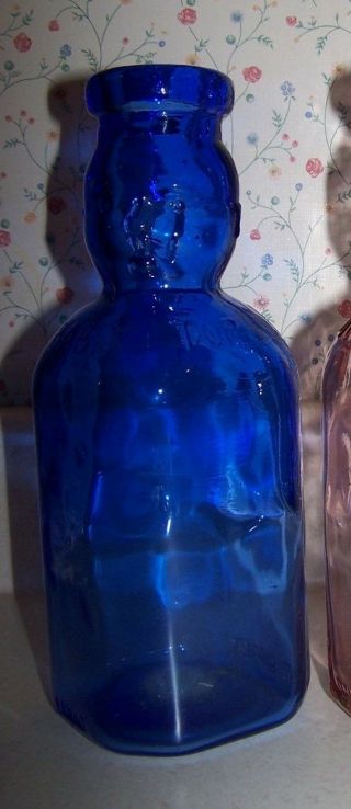 Brookfield baby top cobalt blue glass milk dairy bottle.  Collectible 9 inch. 4