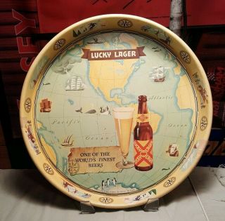 Collectable Vintage Lucky Lager Beverage Serving Tray 13 " 1940 
