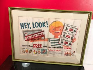 Rare Antique Cracker Jack Early Framed Advertising Sign Display Ad