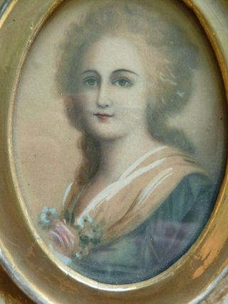 Antique Watercolor Painted Portrait French Art Italianate Oval Frame 6 " X 8 "
