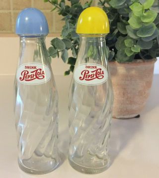 Pepsi Cola Salt & Pepper Shakers Glass Mini Bottles An Advertising Novelty Rare