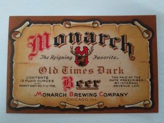 Il - Irtp - Monarch Old Times Dark - 12oz - Monarch Brg Co - Chicago - A7017