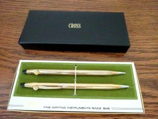 Vintage Cross 14kt Gold Filled Pen & Pencil Set With Gulf Oil Insignia