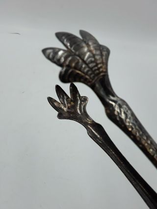 Vintage Silver Plated Hammered Aluminum Claw Ice Tongs 6.  5 "