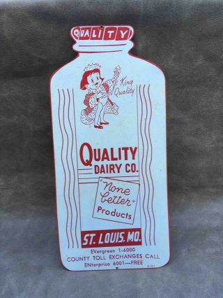 Vintage King Quality Dairy Co St.  Louis Mo Die Cut Milk Bottle Advertising Sign