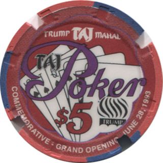 $5 Trump Taj Mahal Casino Grand Opening Poker Room Notched Paulson Sample Chip