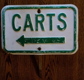 Vintage Metal Embossed Golf Course Sign Carts (arrow Left) With Stake