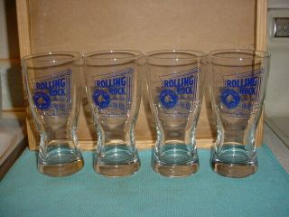 4 Rolling Rock Vintage Beer Glasses Glass Barware Pub Bar Glassware