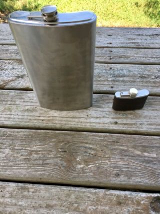 Huge Stainless Steel Hip Flask With 4oz Levi Strauss Leather Wrapped Flask