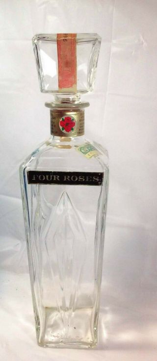 Vintage 4 Four Roses Whiskey Liquor Back Bar Bottle Decanter W/ Mich Stamp