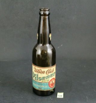 Vintage Utica Club Pilsener Beer Paper Label Amber Bottle 12 Oz York 418