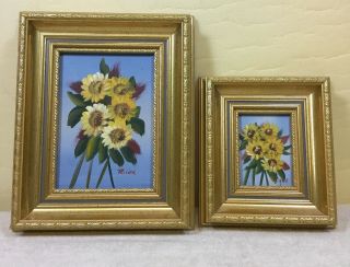 Robert Cox Floral Vintage Oil Painting Signed 2 Piece Set On Wood Very Rare