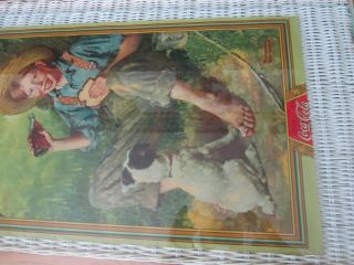 Vintage 1930s Boy/Dog Fishing Coca Cola Calendar Norman Rockwell 3