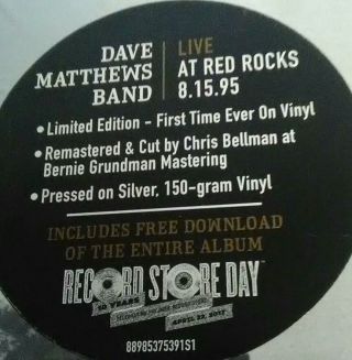 Dave Matthews Band Live At Red Rocks Rare Silver Vinyl Record Store Day Rsd