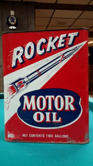 Rocket Motor Oil 2 Gal.  Vintage Tin Can Very Good W/ Bright Colors
