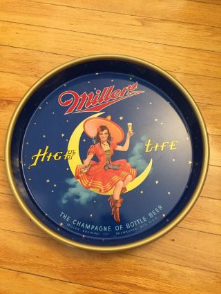 Vintage 13 " Miller High Life Girl On Moon Beer Drink Serving Metal Tray By Canco