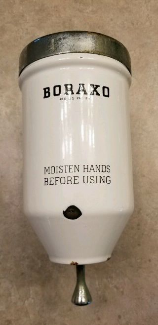 Vintage Porcelain Boraxo Wall Mount Powdered Soap Dispenser Antique 2
