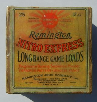 Vintage Remington - Umc Nitro Express Long Range 12 Gauge Shotgun Shell Box