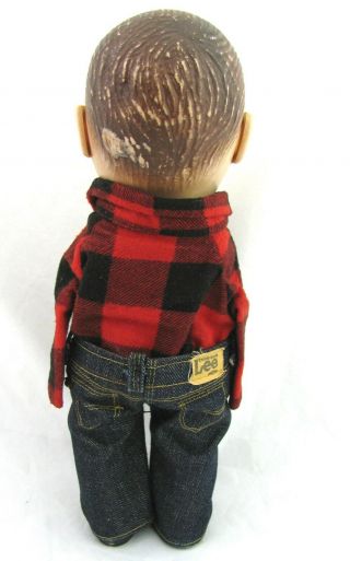 VTG Buddy Lee Doll Jeans Dungarees NO ARMS Plaid Cowboy Shirt Advertising 1950s 2
