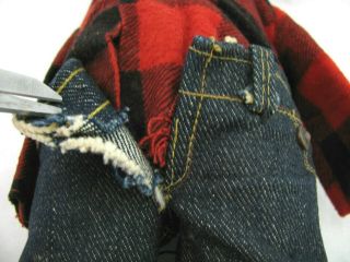 VTG Buddy Lee Doll Jeans Dungarees NO ARMS Plaid Cowboy Shirt Advertising 1950s 8