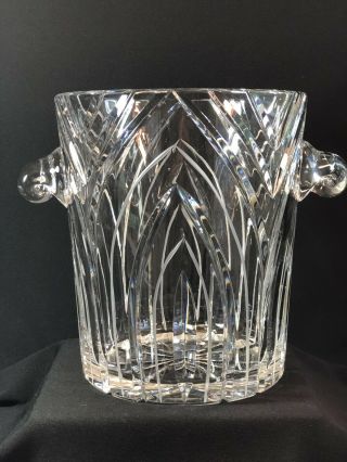 Vintage Clear Cut Crystal Glass Champagne Ice Bucket W/handles Barware 9” Heavy