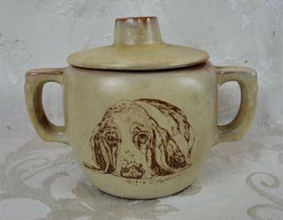 1979 Mid C Frankoma Pottery Bassett Hound Dog Show Contest Award Lidded Bowl