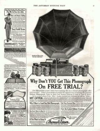 Thomas A.  Edison Phonograph - Large Horn - Advertisement - 1909