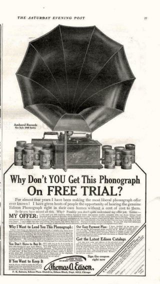 Thomas A.  Edison Phonograph - Large Horn - Advertisement - 1909 2