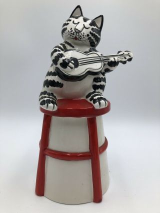 Vintage Kliban Cat With Guitar Ceramic Trinket Jar Sigma Taste Setter Xlnt