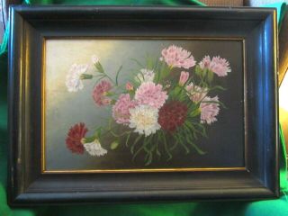 Vintage Oil Painting Still Life Carnations 22 " X 17 " Pink White Red Flowers