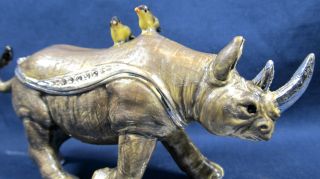 Rhinoceros Jeweled Pewter Trinket Box w/necklace Wildlfie 2
