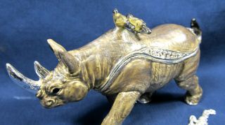 Rhinoceros Jeweled Pewter Trinket Box w/necklace Wildlfie 3