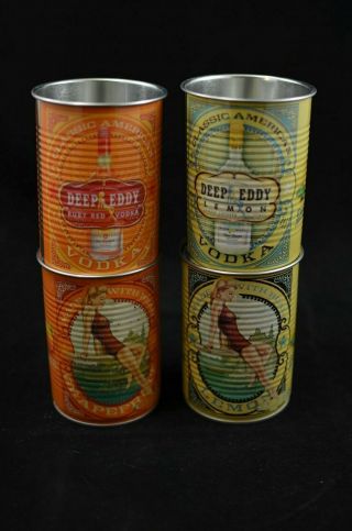 Deep Eddy Pin Up Sexy Lady Lemon & Ruby Red Vodka Classic Tin Can Cups Set Of 4