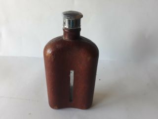 Vintage Lovely Leather Bound Glass Spirit/hip Flask 7.  5 Inches