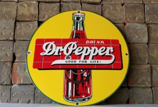 Old Vintage Dr Pepper Porcelain Gas Soda Beverage Drink Glass Bottles Dated Sign
