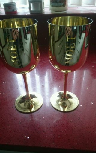 Set Of 2 Moet & Chandon Gold Acrylic Glasses Goblets Flutes Rare