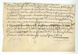 17th Century France - 1674 French Antique Document Id As " Pierre Duquesne "