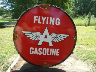 Old Flying A Gasoline Porcelain Enamel Gas Pump Sign