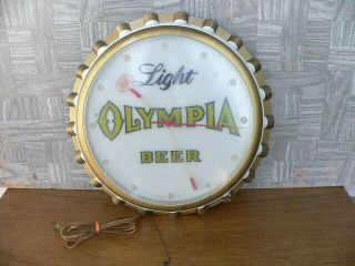 Vintage Olympia Beer Bottle Cap Electric Light Up Clock Advertising