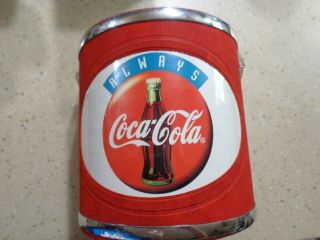 Vtg Coca - Cola Ice Bucket Looks Retro Coke Barware With Ice Tongs
