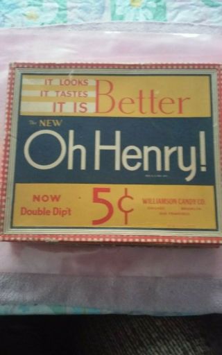 Vintage 5 Cent Oh Henry Candy Bar Display Box Williamson Candy Co.