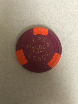1950s $5 Chip From The Sierra Lodge,  Lake Tahoe,  Book Value $100,