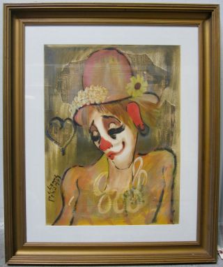 Roger Etienne Art Deco Clown Painting Vintage French Eclectic Decor